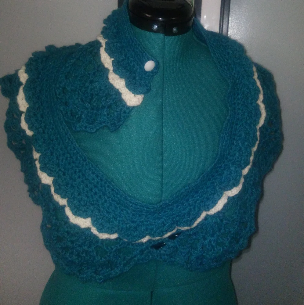 Crochet Multi-Wear Scarf/Wrap/Vest/Accessory in Teal & White NEW